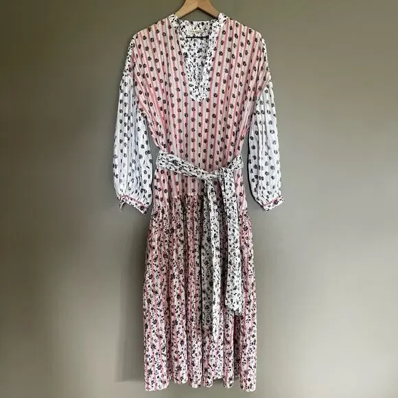 Ulla Johnson Selvi Printed Cotton Gauze Midi Dress Size 0 Pink White Floral Boho - Picture 4 of 16